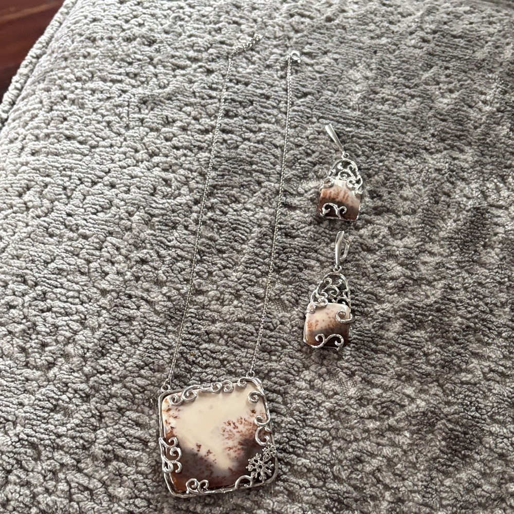 Elegant Silver and Brown Stone Jewelry Set